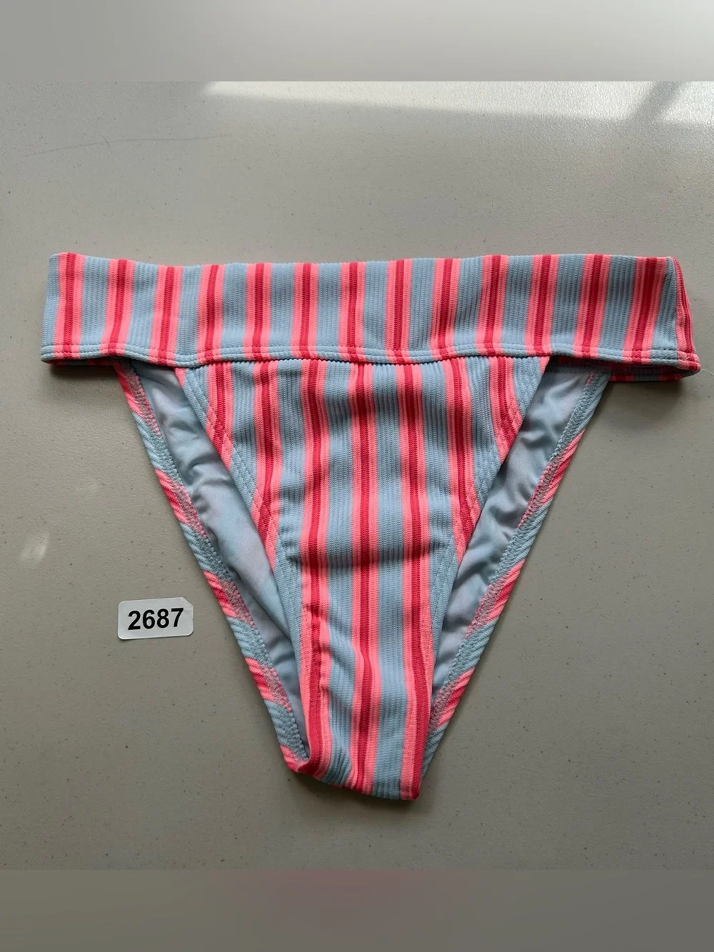 Billabong Surf Stripe Aruba Bikini Bottom Striped Gray Pink Beach Medium